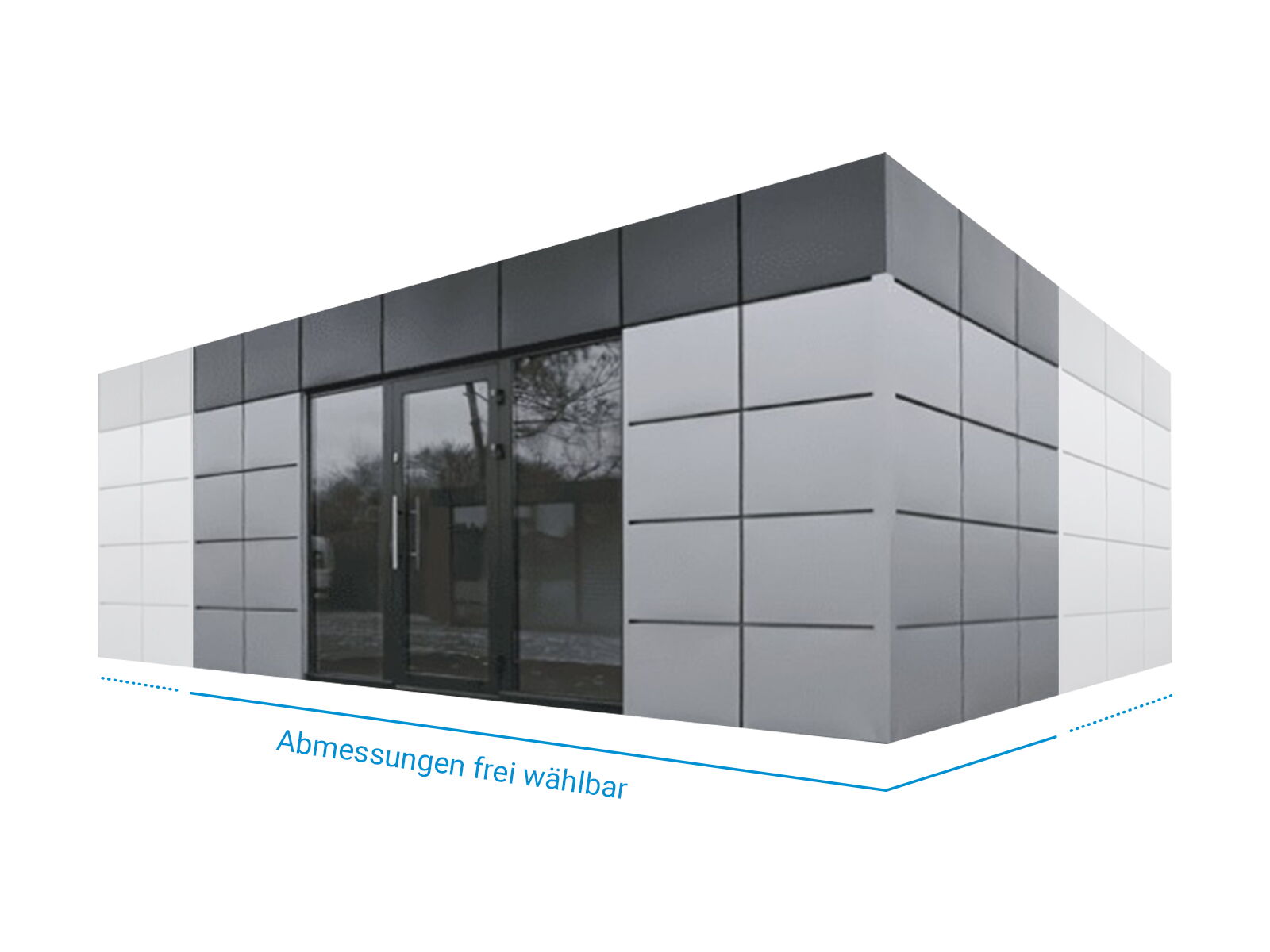 Verkaufscontainer mit frei wählbaren Abmessungen und großflächiger Glasfront      