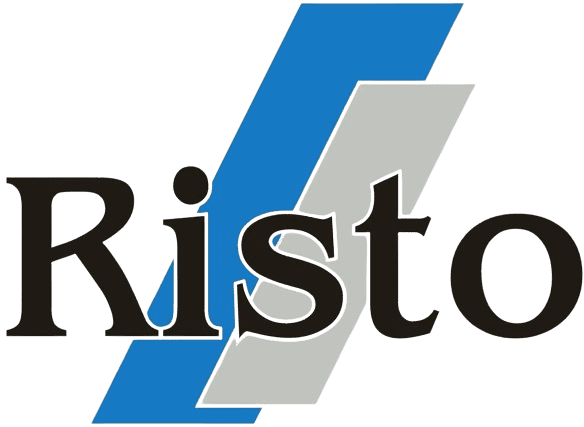 Risto Logo, Transparent, "Risto" Schriftzug, Blauer und Grauer Strich, ohne Hintergrund, Hintergrund transparent